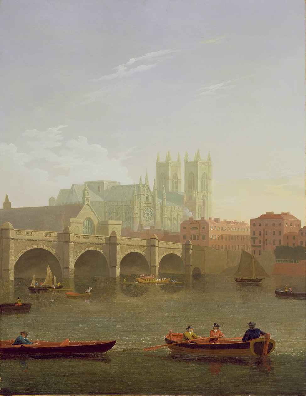 Westminster Abbey og Westminster Bridge sett fra sør, 1794 av Joseph Farington