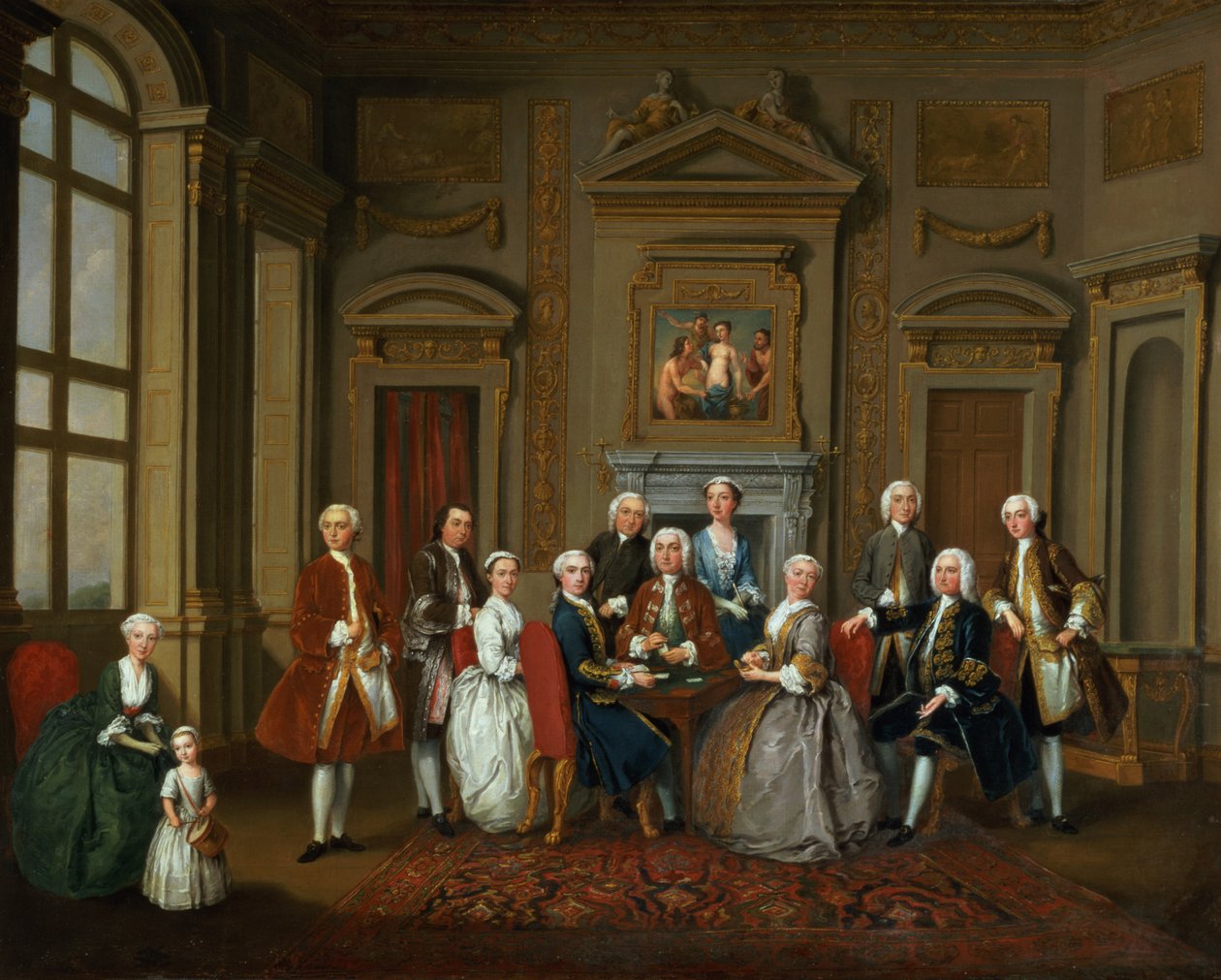 En familie i et palladisk interiør (The Tylney Group), 1740 av Joseph Francis Nollekens