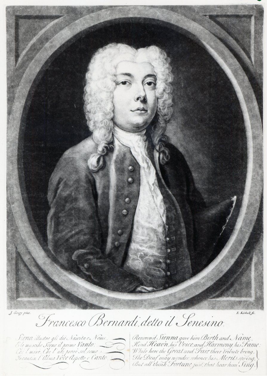 Francesco Bernardi Senesino, gravert av Elisha Kirkall av Joseph Goupy