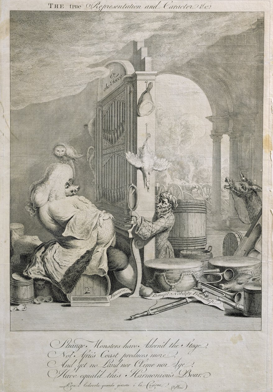 Den sanne representasjonen og karakteren, karikatur av George Frederick Handel (1685-1759) av Joseph Goupy