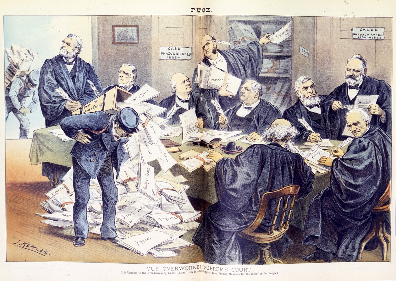Vår overarbeidede høyesterett: Den er ulik den stadig økende arbeidskraften som er presset på den - vil kongressen ta raske tiltak for å hjelpe folket, 1885 av Joseph Keppler