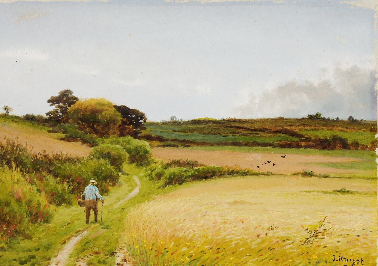 Landskap med gammel mann som bærer en kurv, 1886 av Joseph Knight