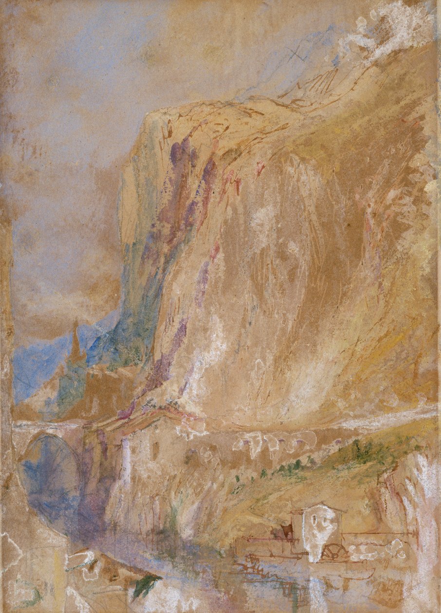 A Valley in the Alps, ca. 1843 (blyant, wc, penn og brunt blekk forsterket med kroppsfarge på papir) av Joseph Mallord William Turner