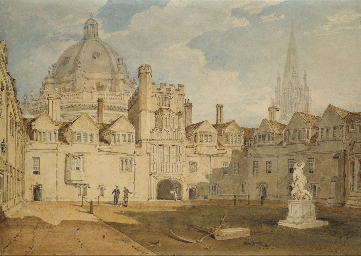 A View from the Inside of Brazen Nose College Quadrangle, Oxford, 1803-04 (wc over grafitt, på papir) av Joseph Mallord William Turner