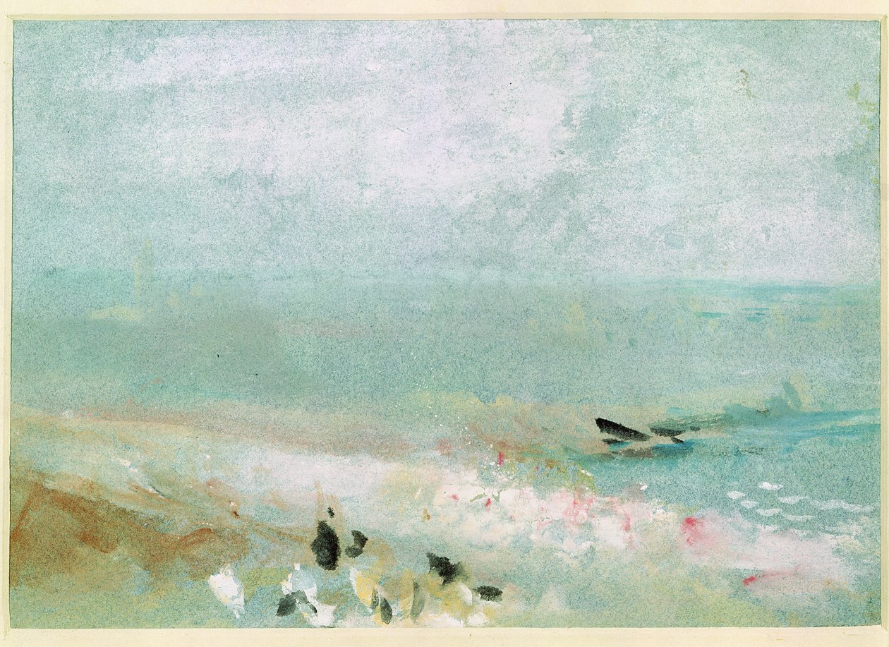 Strand med figurer og brygge. ca. 1830 (wc og gouache) av Joseph Mallord William Turner