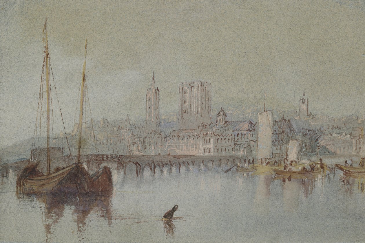 Beaugency, ca. 1830 (akvarell med kroppsfarge og penn og rødbrunt blekk) av Joseph Mallord William Turner