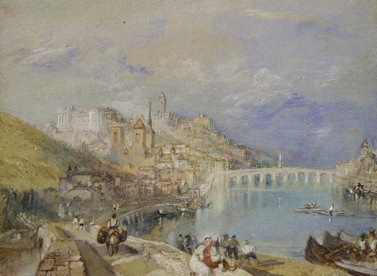 Blois, c. 1830 (akvarell med kroppsfarge og penn og brunt og svart blekk på blått papir) av Joseph Mallord William Turner