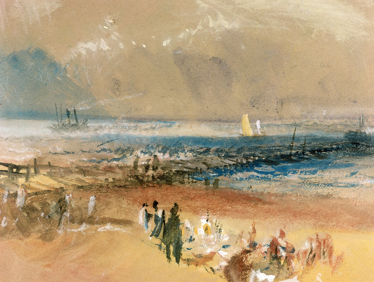 Båter ved Margate Pier (kroppsfarge på brungrått papir) av Joseph Mallord William Turner