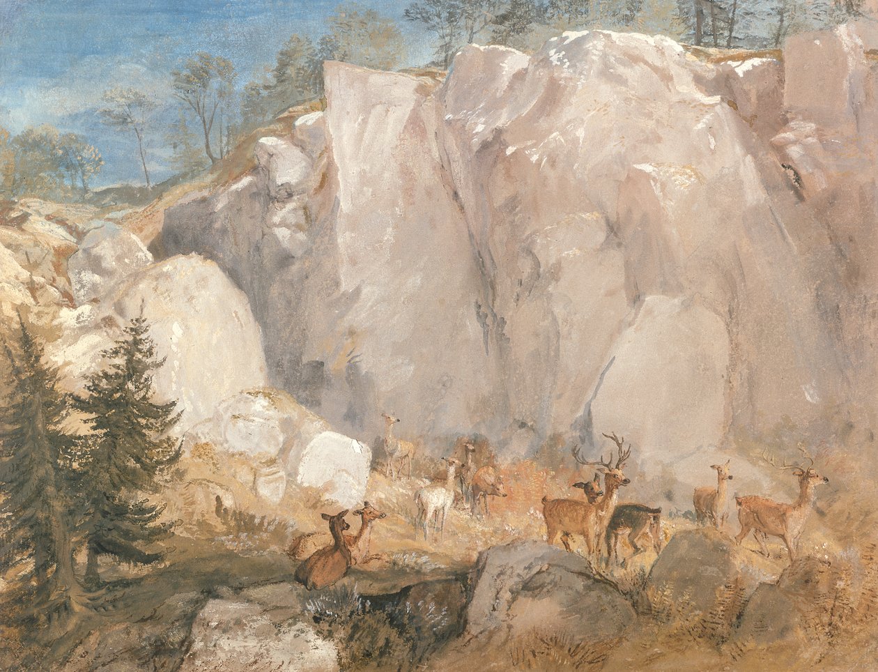 Caley Crags med hjort, ca. 1818 av Joseph Mallord William Turner