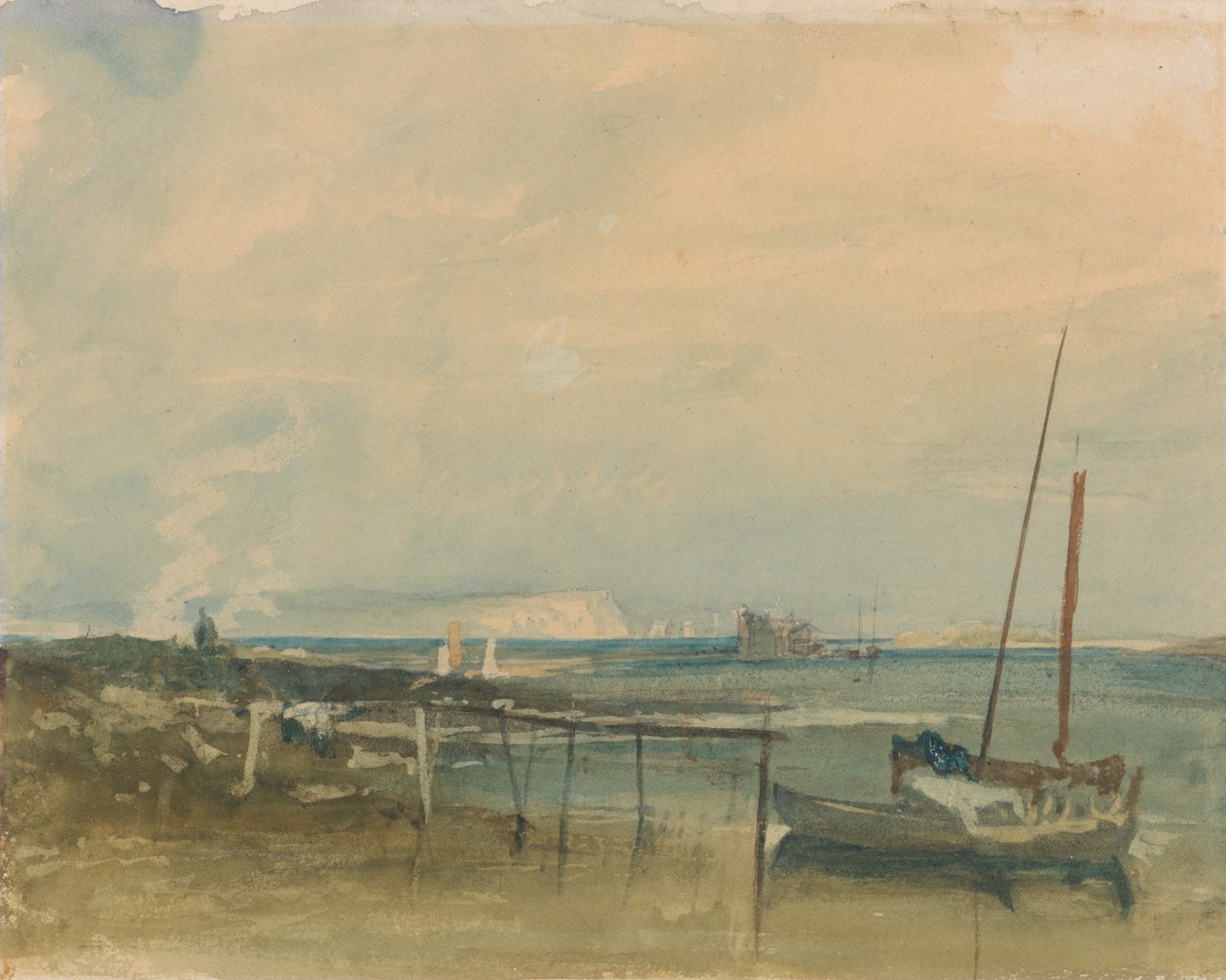 Kystscene med hvite klipper og båter på kysten av Joseph Mallord William Turner