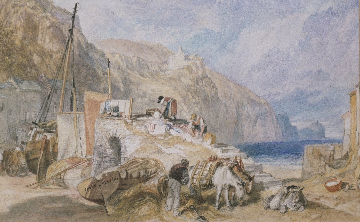 Combe Martin, Devonshire, ca. 1824 (akvarell over grafitt med penn og svart blekk) av Joseph Mallord William Turner