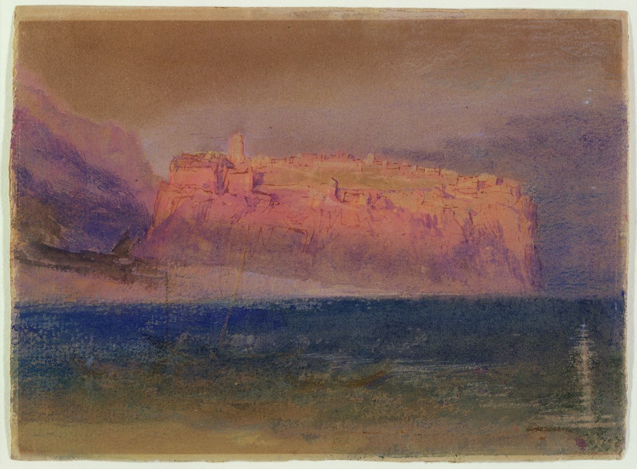 Korsika, (Monaco) ca. 1830-35 (wc på brunt papir) av Joseph Mallord William Turner