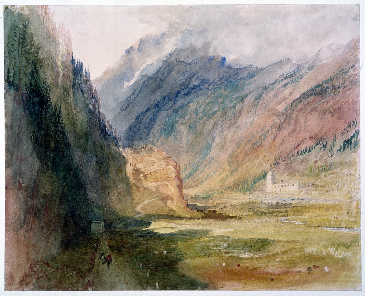 Couvent du Bonhomme, Chamonix, ca. 1836-42 (wc med utskraping på papir) av Joseph Mallord William Turner