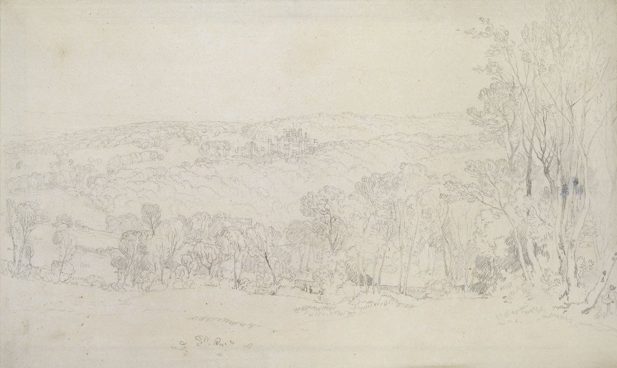 Distant View of Lowther Castle (Park Scene), 1809 (grafitt på vevd papir) av Joseph Mallord William Turner