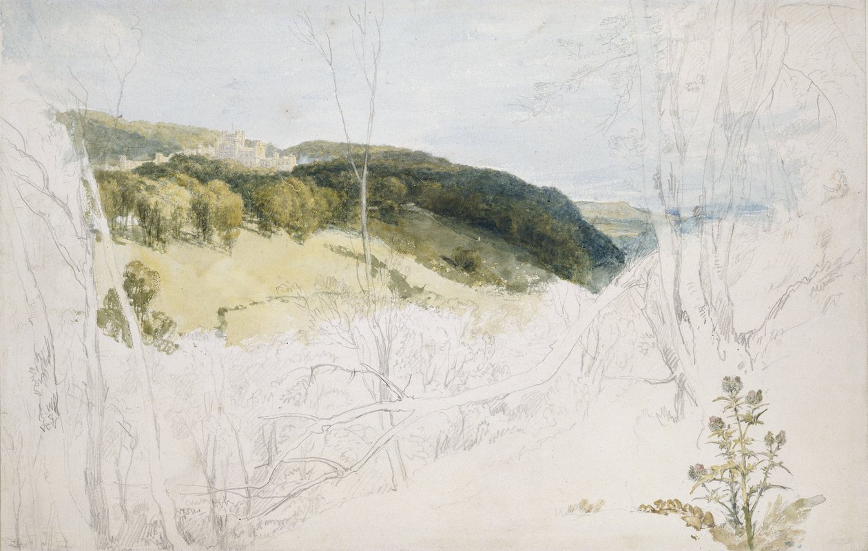Distant View of Lowther Castle (Park Scene), 1809 (akvarell og grafitt på vevd papir) av Joseph Mallord William Turner