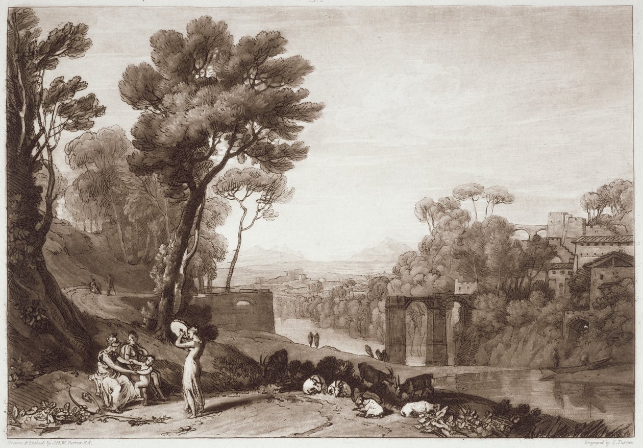 F.3.I The Woman and the Tambourine, fra 'Liber Studiorum', gravert av Charles Turner og kunstneren, 1807 av Joseph Mallord William Turner