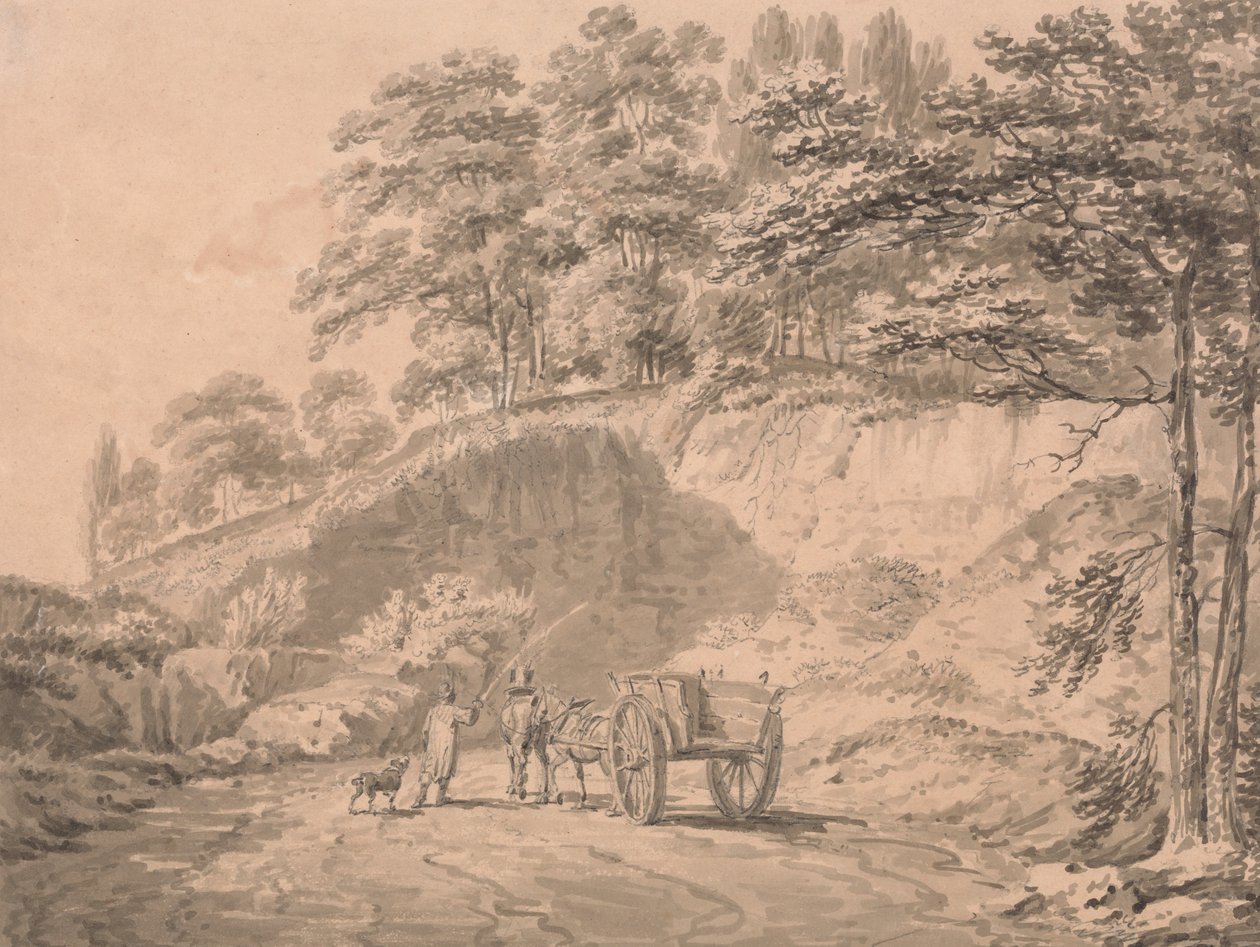 Mann med hest og vogn som går inn i et steinbrudd av Joseph Mallord William Turner