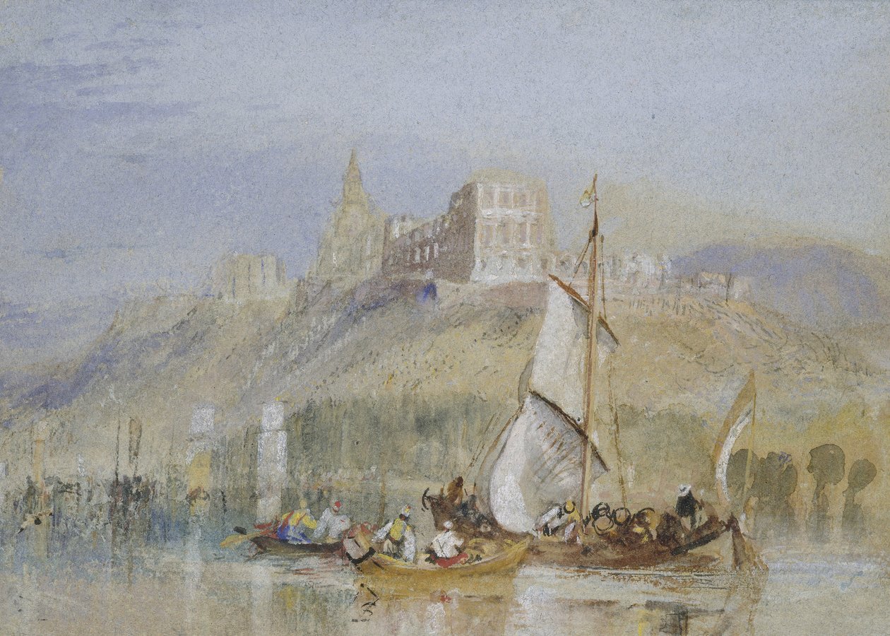 Montjean, ca. 1830 (akvarell med kroppsfarge og penn og svart og brunt blekk) av Joseph Mallord William Turner