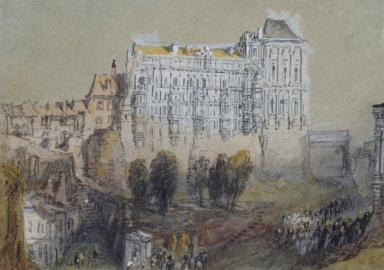 Palace i Blois, ca. 1830 (akvarell over grafitt med kroppsfarge og penn og brunt og svart blekk) av Joseph Mallord William Turner