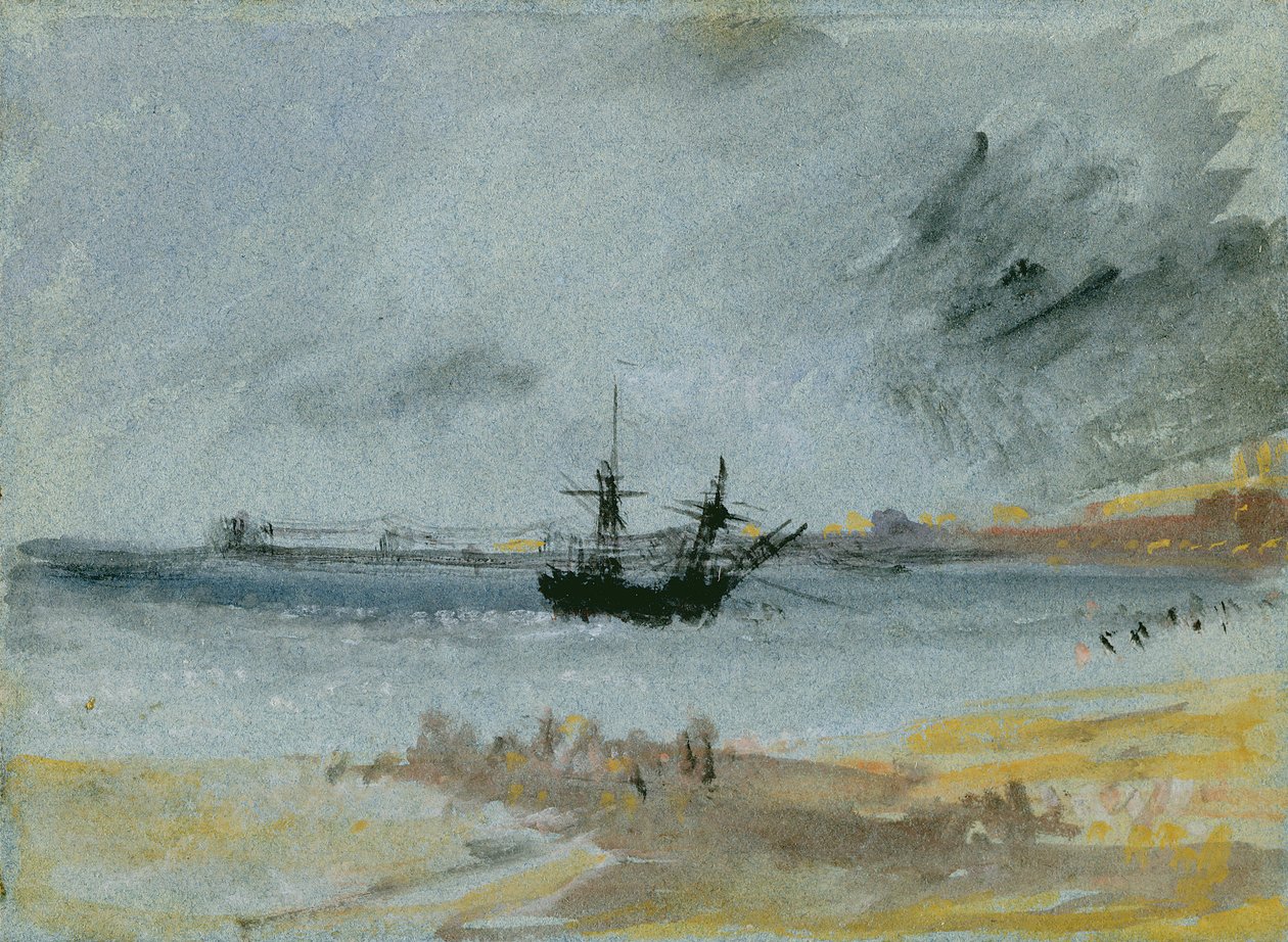 Ship Aground, Brighton, 1830 (svart blekk, wc og kroppsfarge på papir) av Joseph Mallord William Turner