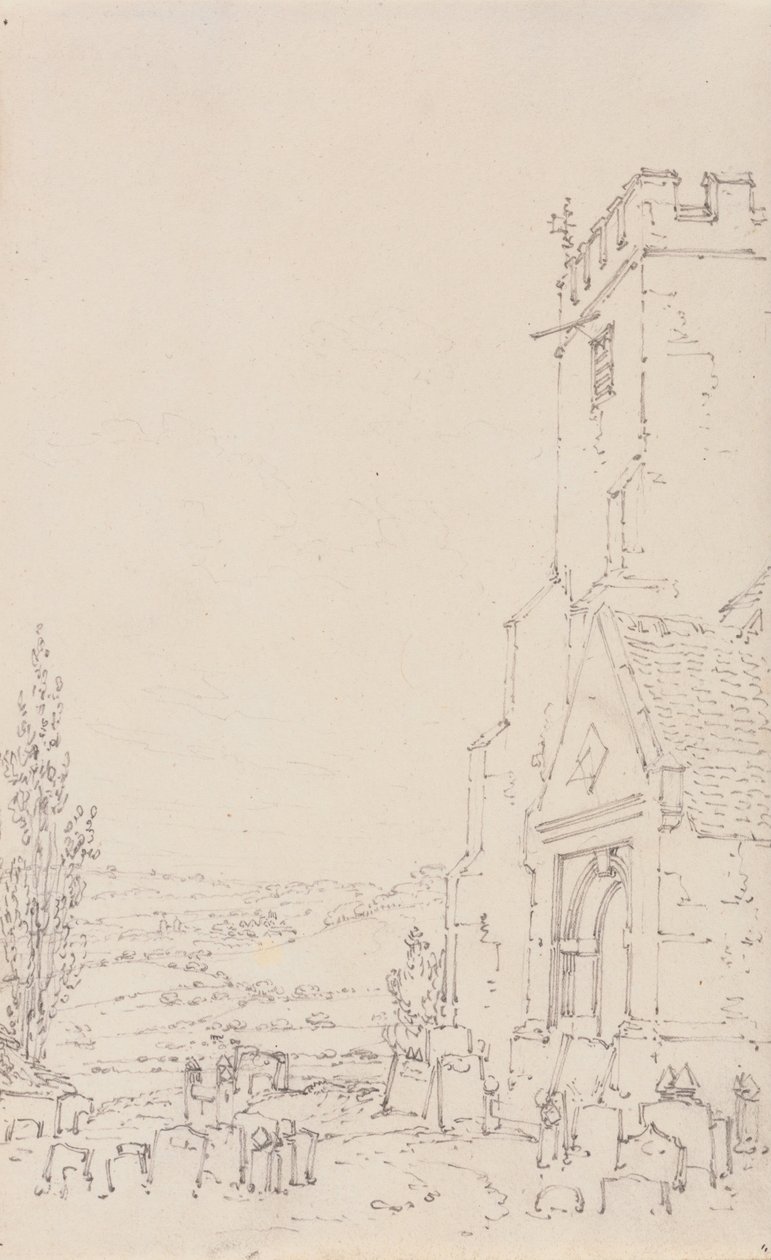 South Porch og Tower of an Unidentified Church av Joseph Mallord William Turner