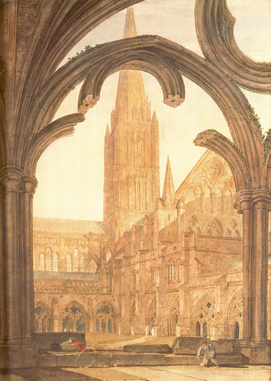 South View of Salisbury Cathedral fra Cloisters, 1802 av Joseph Mallord William Turner