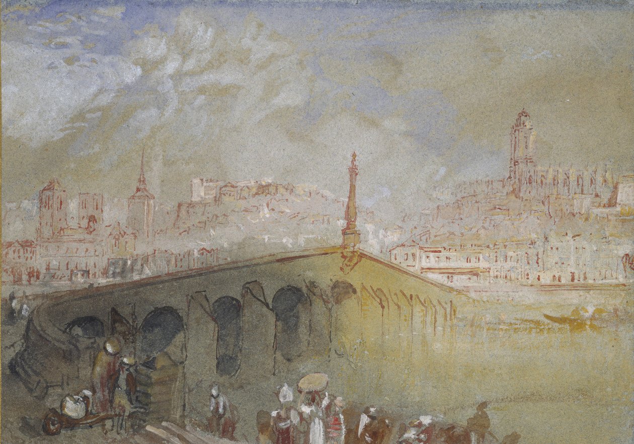 The Bridge at Blois: Fog Clearing, 1826 - 1830 (akvarell med kroppsfarge og penn og rødt og svart blekk) av Joseph Mallord William Turner