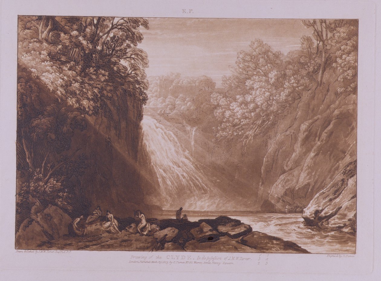 The Fall of the Clyde, gravert av Charles Turner (1773-1857), 1859-60 (etsing og gravering) av Joseph Mallord William Turner