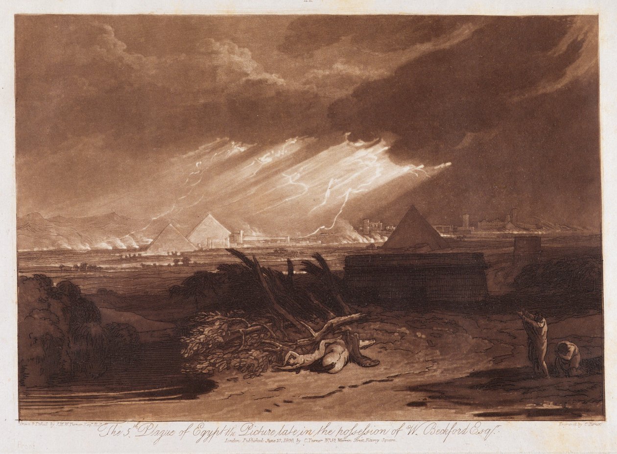 The Fifth Plaque of Egypt, gravert av Charles Turner (1773-1857) 1808 (etsing og mezzotint trykt med brunt blekk på papir) av Joseph Mallord William Turner