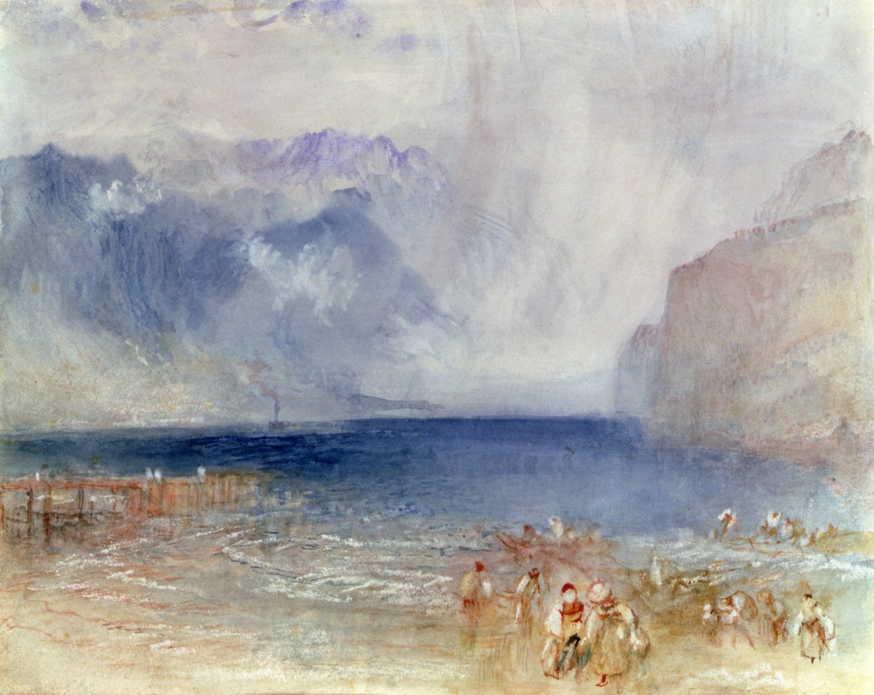 Den første dampbåten på Luzernsjøen i 1841 av Joseph Mallord William Turner