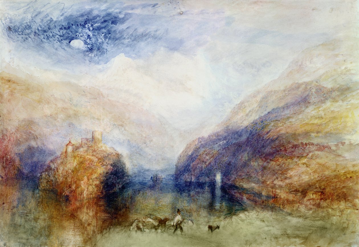 The Lauerzersee with the Mythens, ca. 1848 (wc, penn og blekk og skrape ut på papir) av Joseph Mallord William Turner
