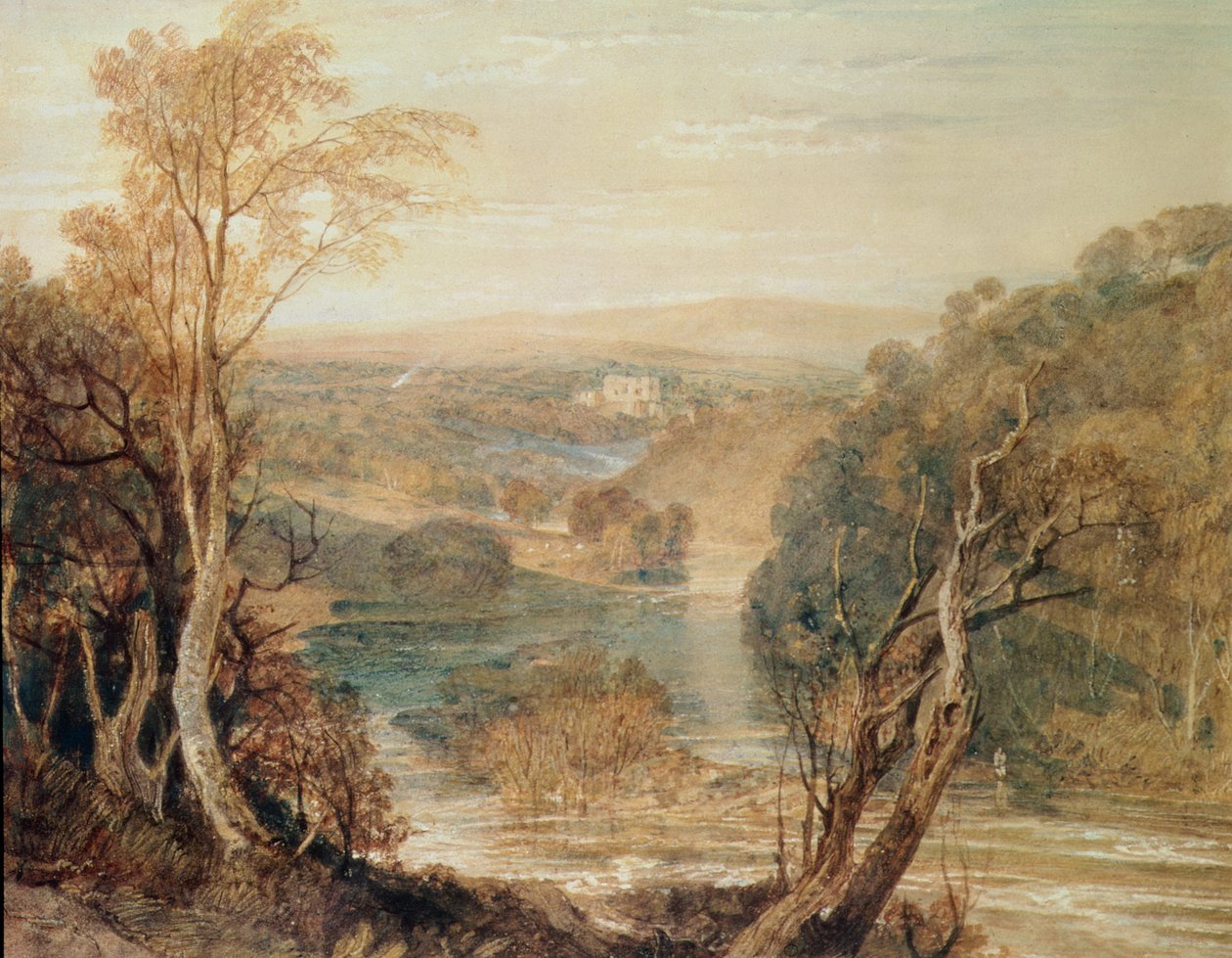 The River Wharfe med en fjern utsikt over Barden Tower av Joseph Mallord William Turner