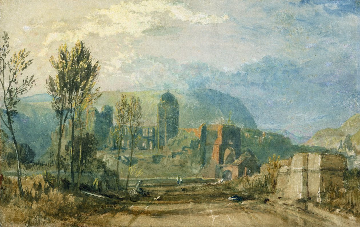 Tours, Sunset: Looking Backwards, ca. 1826-30 (gouache og wc med penn og blekk over grafitt på papir) av Joseph Mallord William Turner