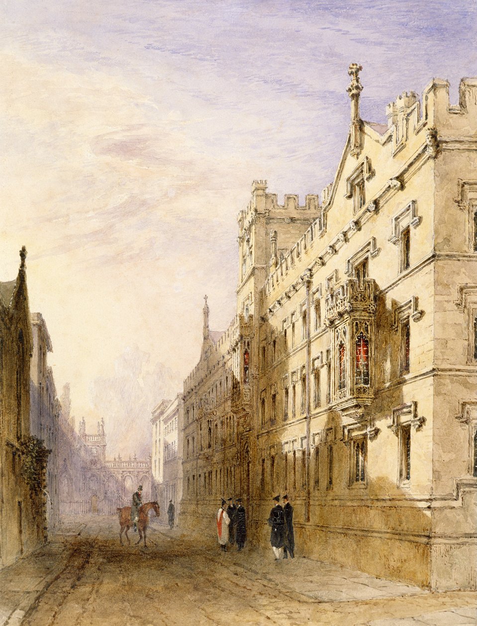 Exeter College, Oxford, 1835 (wc med grafitt og tyggegummi på papir) av Joseph Murray Ince