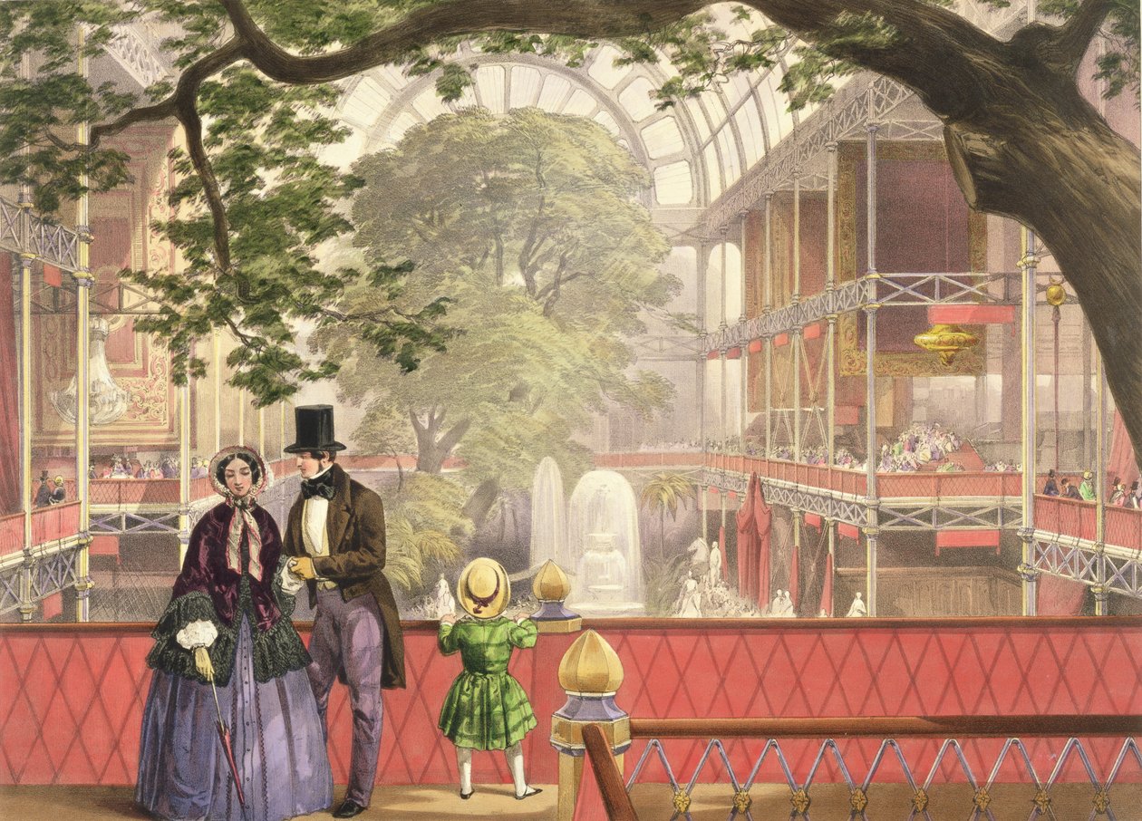 Crystal Palace, transeptet fra South Gallery (farget lito) av Joseph Nash