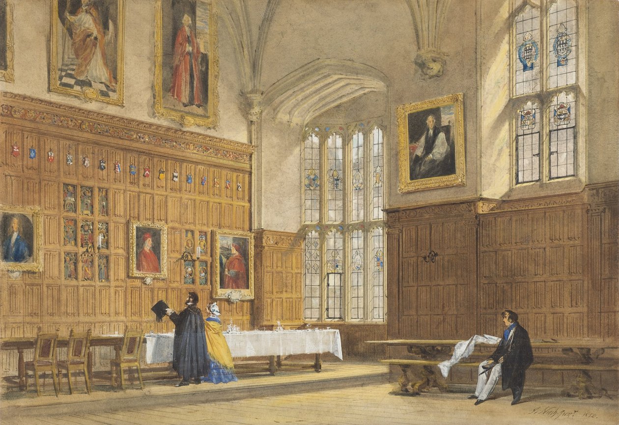 Utsikt over spisesalen i Magdalen College, Oxford av Joseph Nash