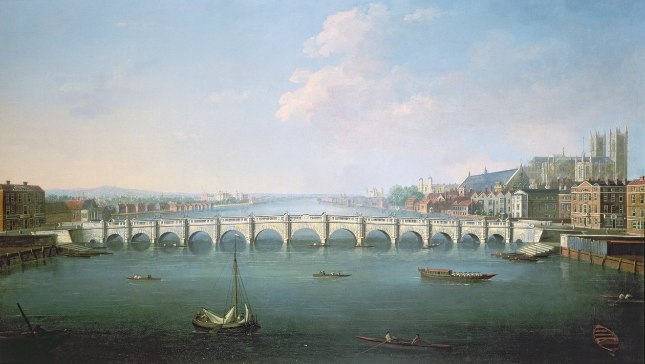 Utsikt over Themsen ved Westminster Bridge av Joseph Nicholls