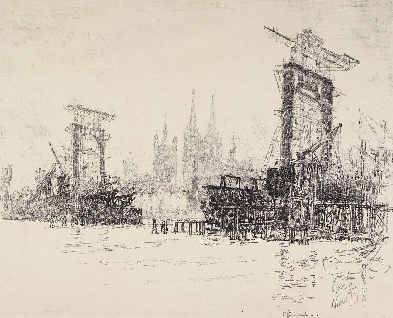 Bygge broen i Köln, 1914 av Joseph Pennell