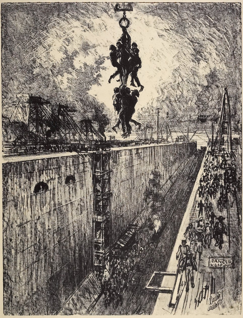 The End of the Day, Gatun Lock, 1912 av Joseph Pennell