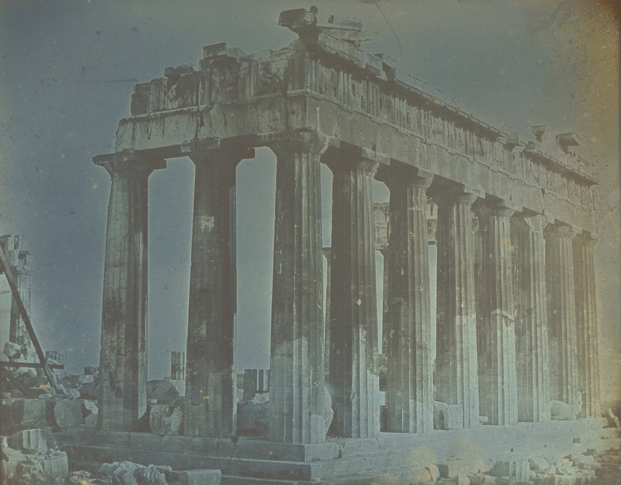 Fasade og Nord -søyle av Parthenon på Akropolis, Athen av Philibert Joseph Girault de Prangey