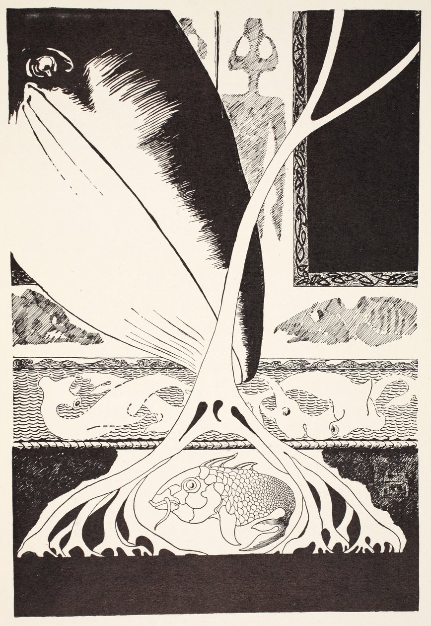 The Whale leter etter "Stute Fish, illustrasjon fra "Just So Stories for Little Children" av Rudyard Kipling, pub. London, 1951 av Joseph Rudyard Kipling