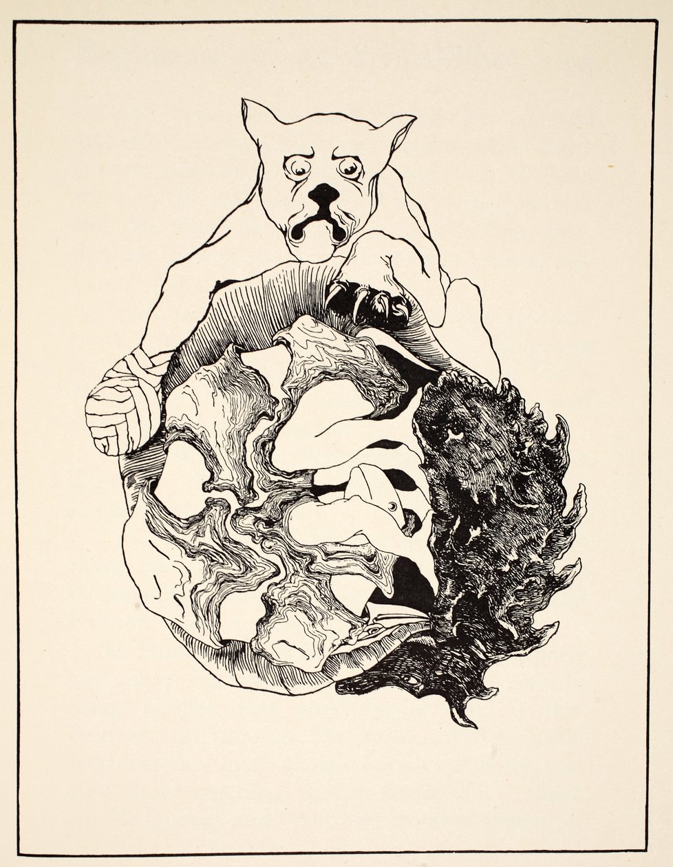 Hele historien om Jaguaren og pinnsvinet og skilpadden og beltedyret i en haug, illustrasjon fra "Just So Stories for Little Children" av Rudyard Kipling, pub. London, 1951 av Joseph Rudyard Kipling