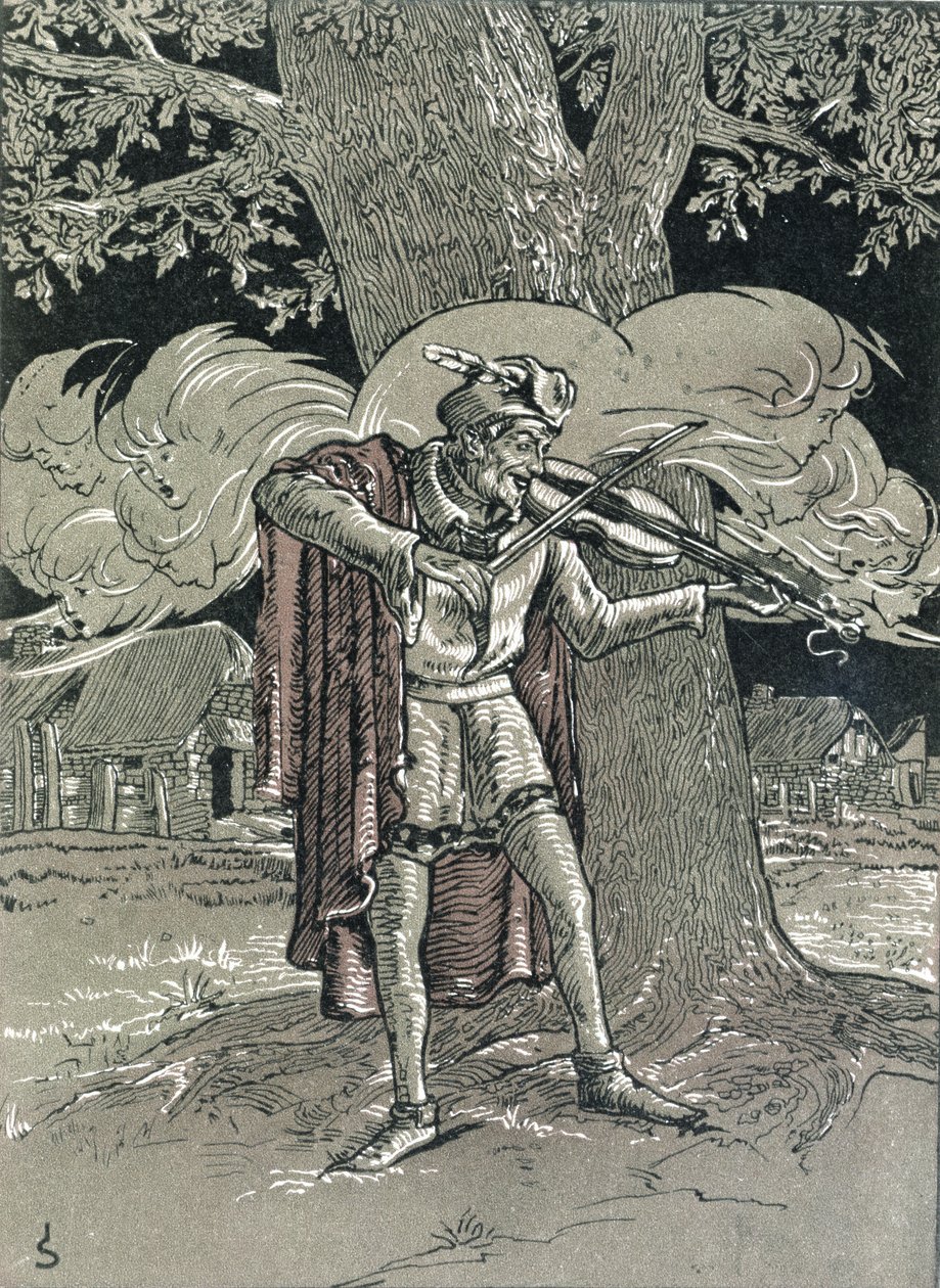 Djevelens fiolin, illustrasjon fra 'Legends of Alsace' av Georges Spetz, 1905 av Joseph Sattler