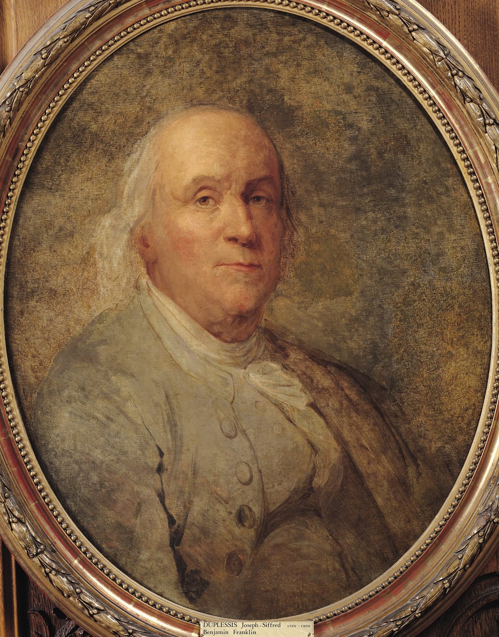 Portrett av Benjamin Franklin, ca. 1780 av Joseph Siffred Duplessis