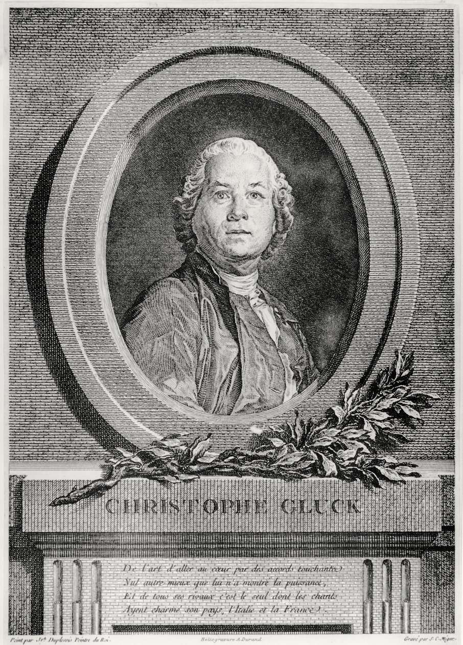 Portrett av Christoph Gluck, tysk komponist, gravert av Simon Charles Miger (1736-1820) (heliogravyr) av Joseph Siffred Duplessis