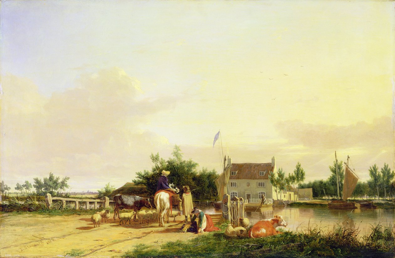 Buckenham Ferry på elven Yare, Norfolk, 1826 av Joseph Stannard