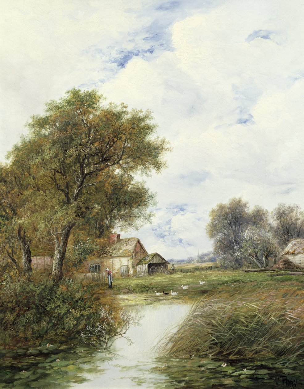 Dam med ender og Farmhouse Beyond av Joseph Thors