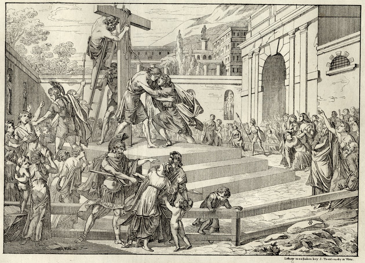 Illustrasjon av balladen Die Bürgschaft av Friedrich Schiller. av Joseph Trentsensky