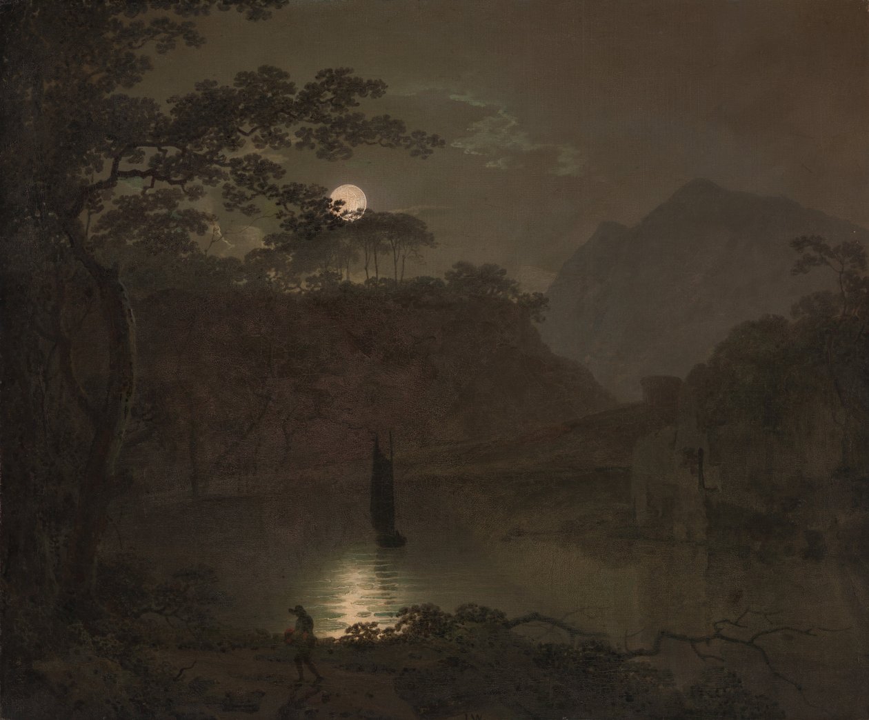 En innsjø ved måneskinn av Joseph Wright of Derby