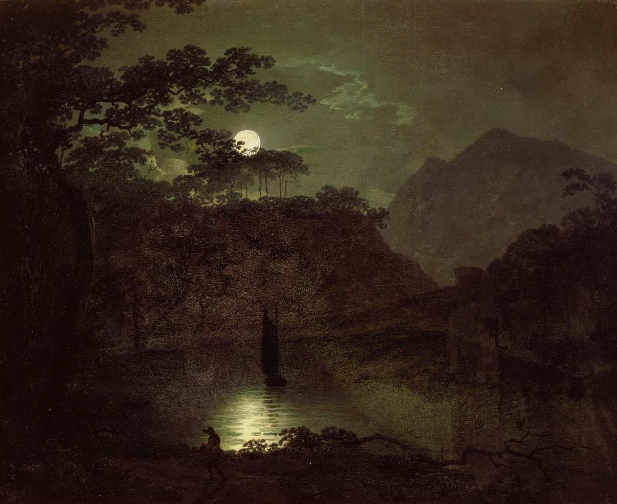 En innsjø ved måneskinn, ca. 1780-82 av Joseph Wright of Derby